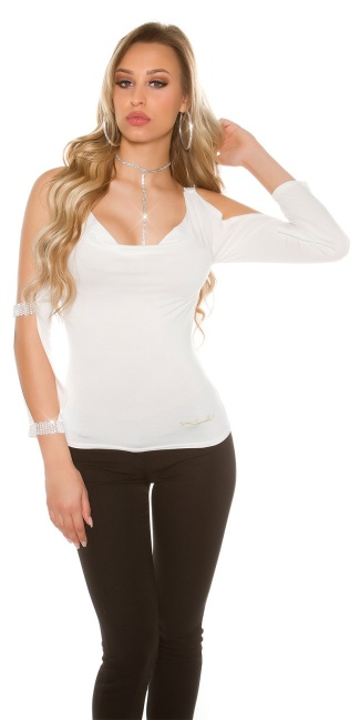 longsleeve with open sleeves and rhinestones White
